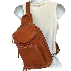 S-Zone Sling Bag Left or Right Side Cowhide Leather Crossbody Cognac M or Female